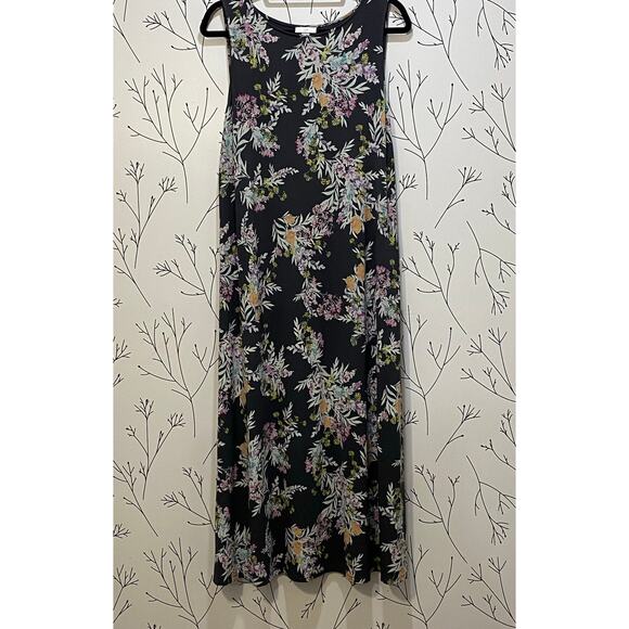 J.JILL Gray Tropical Floral Maxi Tank Dress MEDIUM PETITE Pockets Stretch Resort - Picture 2 of 6